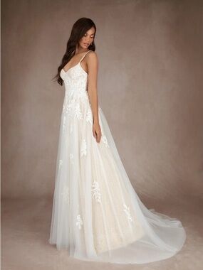 Azazie Yari Ivory & Nude Lace A-Line Bridal Gown